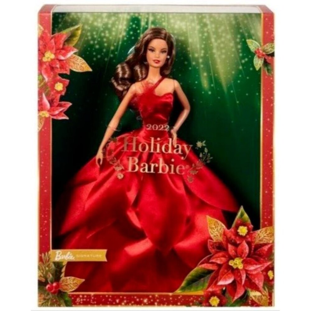 NIB Barbie Holiday Doll 2022 with Wavy Brown Hair - Collector Signature Barbie